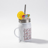 Mason Jar 500ml mok met rietje en sublimatiehandvat - wit, imitatie ijs en citroen