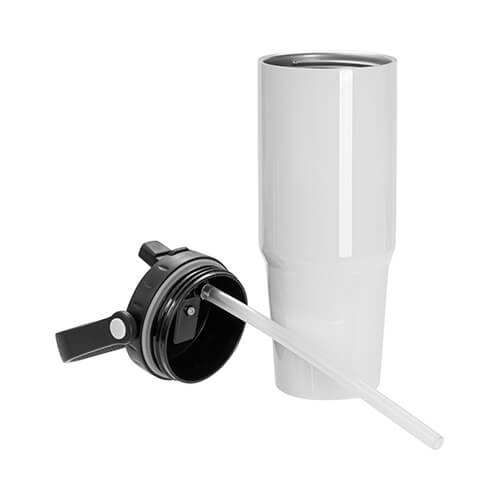 Nerūsējošā tērauda ceļojumu krūze 900 ml ar vāciņu ar iemuti sublimācijai - balta