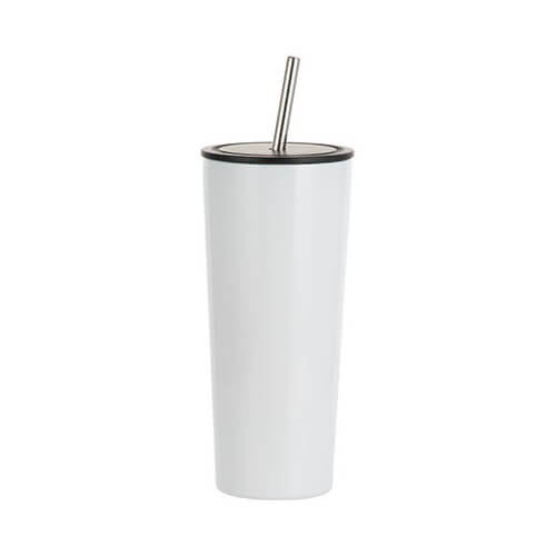 Gobelet thermique en acier inoxydable de 650 ml avec paille de sublimation - blanc