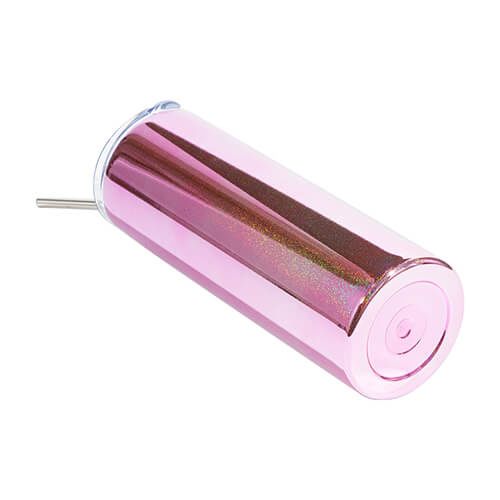 Mok 600 ml met rietje voor sublimatie - gemetalliseerd roze met glitter