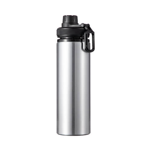 Bouteille d'eau en aluminium argenté de 850 ml avec un bouchon à vis avec un insert noir pour la sublimation