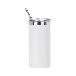 Vaso de acero inoxidable de 480 ml con pajita de sublimación - blanco mate