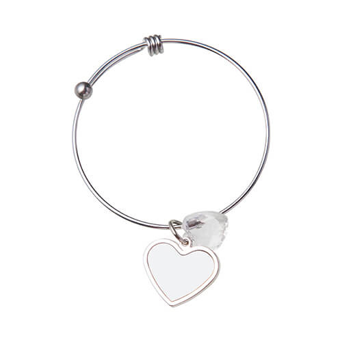 Armbånd med kugle, krystalhjerte og hjertevedhæng til sublimering