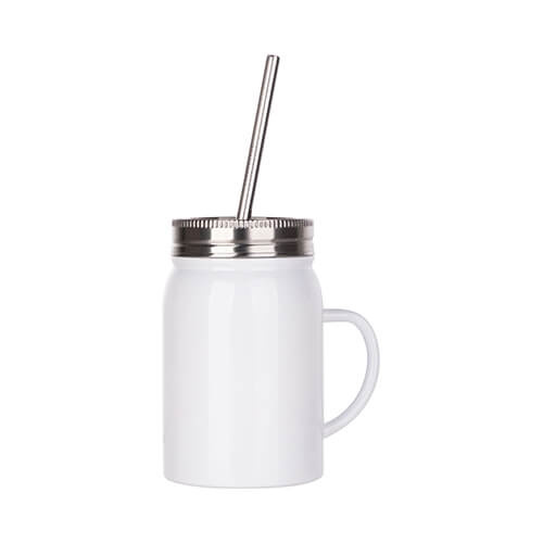 Mason Jar 500 ml mok met rietje en sublimatie handvat - wit