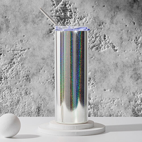 600 ml mugg med sugrör för sublimering - metalliskt silver med glitter