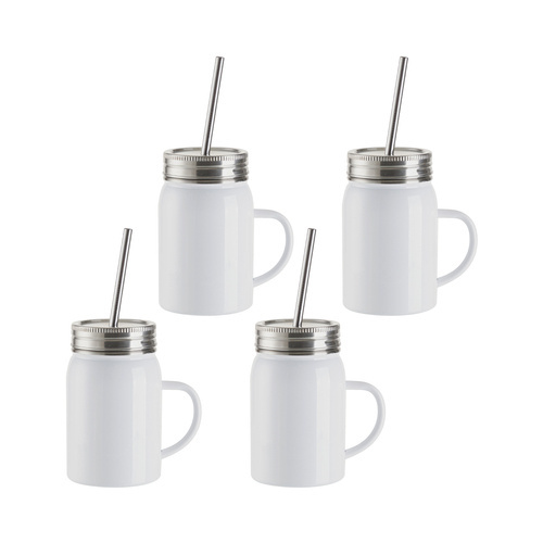 Set van 4 metalen Mason Jar-mokken van 500 ml