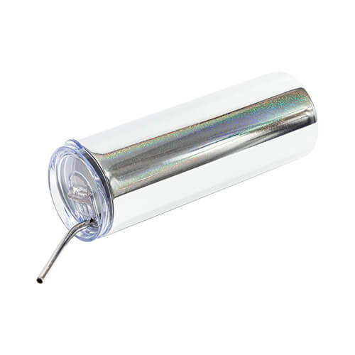 Mok van 600 ml met een rietje voor sublimatie - metallic zilver met glitter