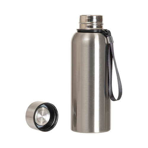 Nerūdijančio plieno 600 ml butelis su virveline rankena - sidabrinis