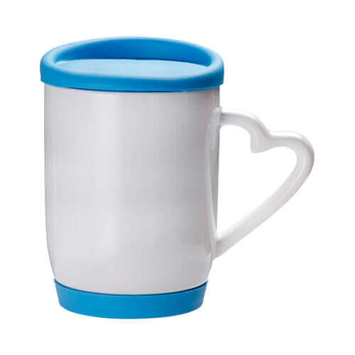 360 ml mug with light blue silicone lid and coaster for sublimation printing 