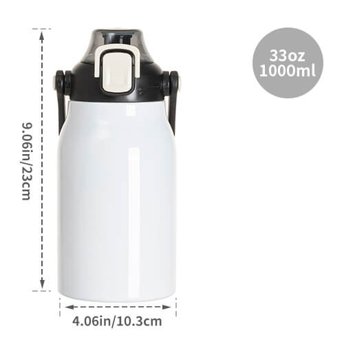 Roestvrijstalen 1000 ml reisfles met sublimatiehandvat - wit
