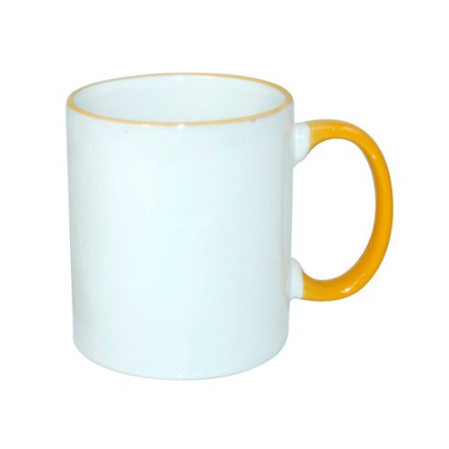 JS Coating mug 330 ml with golden yellow handle Sublimation Thermal Transfer