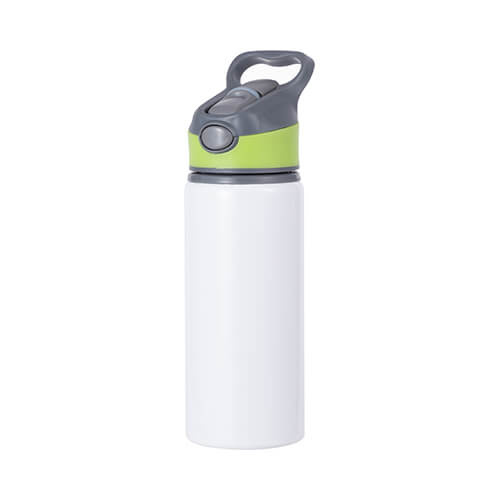 Aluminum water bottle 650 ml white with a screw cap with a green insert for sublimation