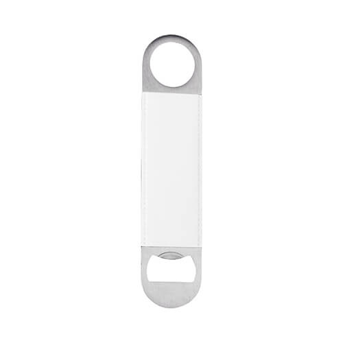 Flaskeåbner 4 x 17,7 cm i stål og læder til sublimering - hvid