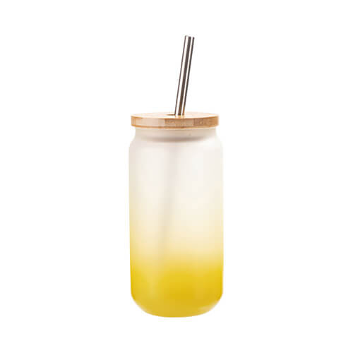 A 550 ml frosted glass with a straw and a bamboo lid for sublimation - yellow gradient