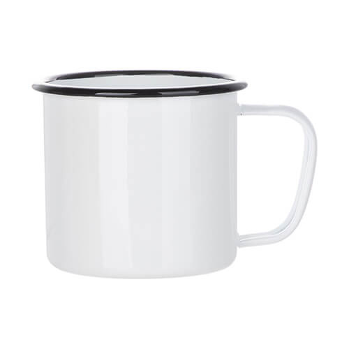 Mug en métal émaillé 700 ml avec couvercle pour sublimation - blanc avec bord noir