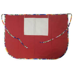 Klasična kuhinjska pregača s džepom za print - crvena sa šarenim rubom - bijelo slavensko cvijeće