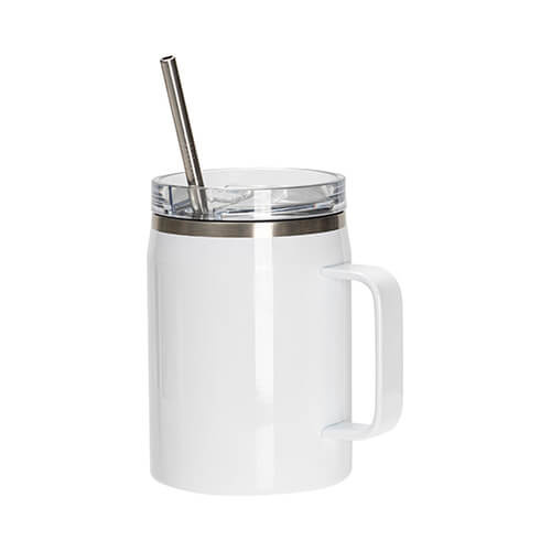 Taza de vino 900 ml con tapa impermeable y pajita para sublimación - blanco