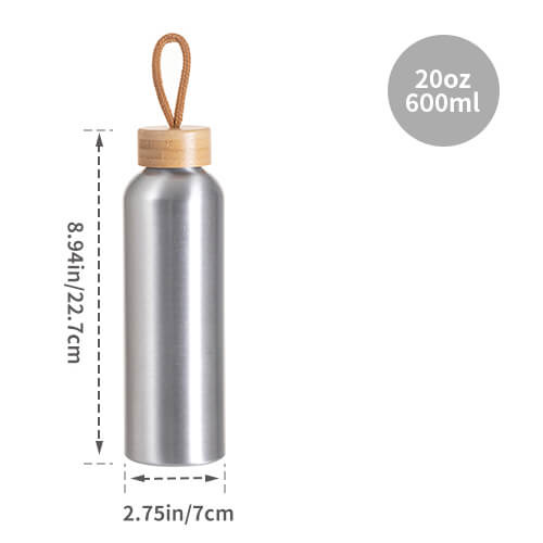 Vattenflaska 600 ml i aluminium med bambulock för sublimering - silver