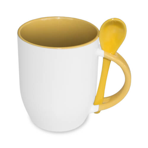 JS-Coating mug with spoon yellow Sublimation Thermal Transfer