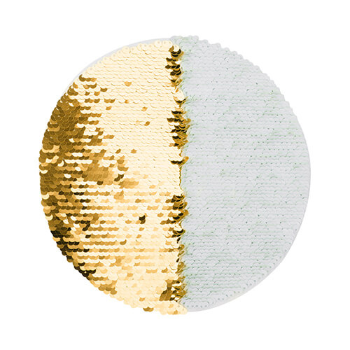 Tweekleurige pailletten voor sublimatie- en textieltoepassingen - goudkleurige cirkel Ø 19 op witte ondergrond