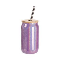 Un verre 400 ml avec une paille et un couvercle en bambou pour sublimation - paillettes Violet