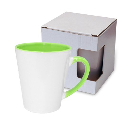 Latte mok FUNNY klein lichtgroen met een kartonnen doos KAR3 Sublimation Thermal Transfer