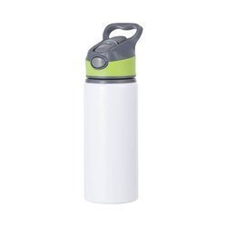 Gourde en aluminium 650 ml blanche avec un bouchon à vis avec un insert vert pour la sublimation