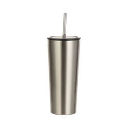 650 ml stainless steel thermal tumbler with sublimation straw - silver