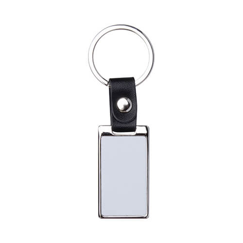 Metalen sleutelhanger voor sublimatie - rechthoek op zwarte band