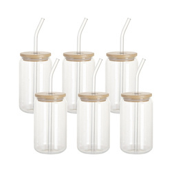 Lot de 6 verres de 400 ml avec une paille et un couvercle en bambou pour sublimation