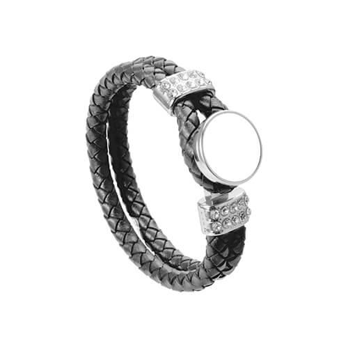 Leather braided bracelet with ring - black Sublimation