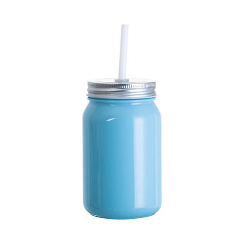 Стъклена чаша Mason Jar Full Color 450 ml без отвор за сублимация - синя