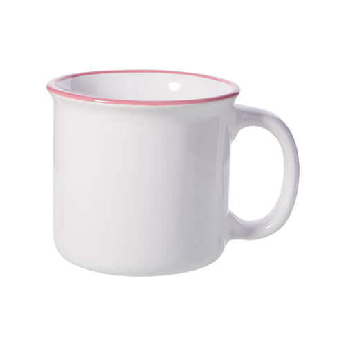 Keramisk emaljekrus 300 ml til sublimering - hvid med pink kant