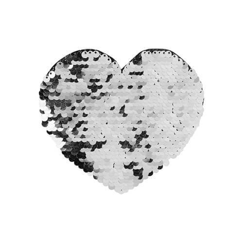To-farvede pailletter til sublimering og tekstiler - sølvhjerte 12 x 10,5 cm