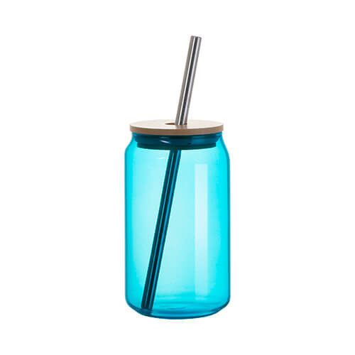 400 ml lasi oljella ja bambukannella sublimaatiota varten - turkoosi