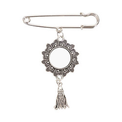 Broșă rotundă - ac de siguranță cu pandantiv cu ciucure pentru sublimare