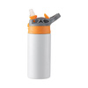 Une bouteille d'eau pour enfants de 360 ml en acier inoxydable pour la sublimation - blanche avec un bouchon orange-gris