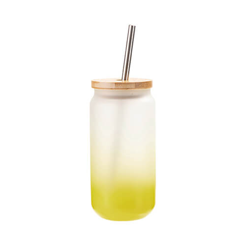 Un verre dépoli 550 ml avec une paille et un couvercle en bambou pour sublimation - dégradé citron vert