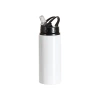 Sticlă din aluminiu cu gura 600 ml alb cu capac negru și mâner pentru sublimare