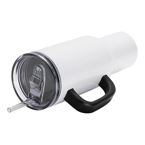 Stainless steel 1200 ml travel mug with black handle for sublimation - white