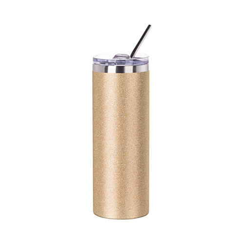 Mok van 600 ml met een rietje voor sublimatie - gouden glitter