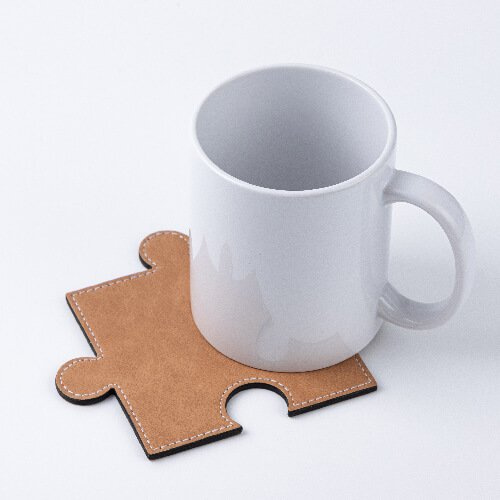 Leather cup pad in the shape of a sublimation puzzle - Brown