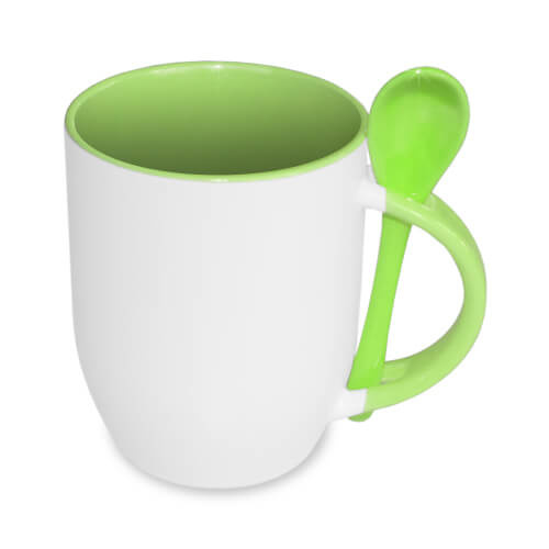 JS-Coating mug with spoon light green Sublimation Thermal Transfer