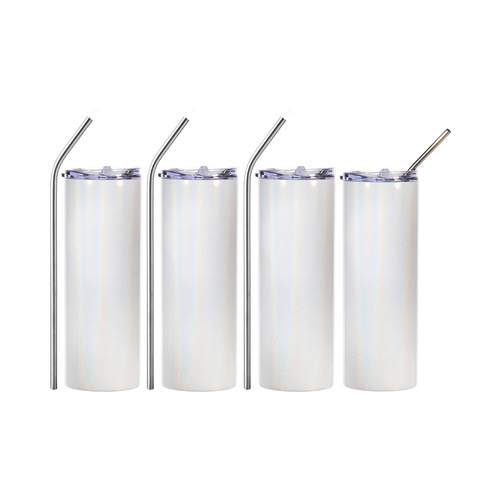 Set van 4 bekers van 600 ml met rietje om te bedrukken - iriserend wit