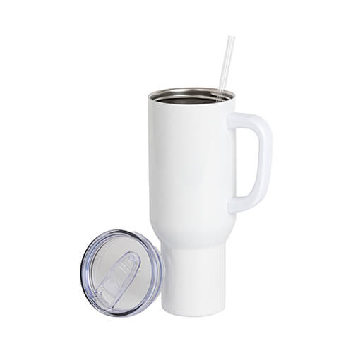 Ruostumattomasta teräksestä valmistettu 1200 ml matkamuki sublimaatiota varten - valkoinen