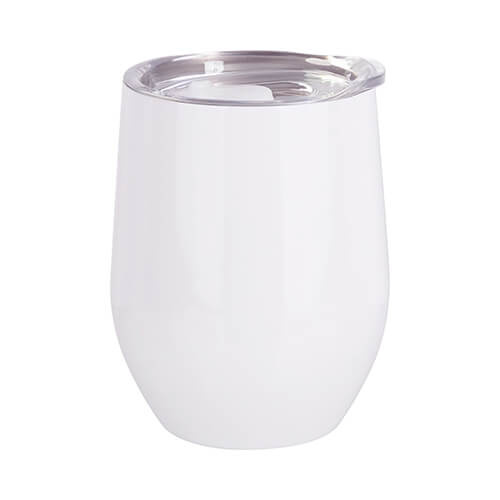 360 ml muki glögille sublimaatiota varten - valkoinen lukittavalla juoma-aukolla varustettuna
