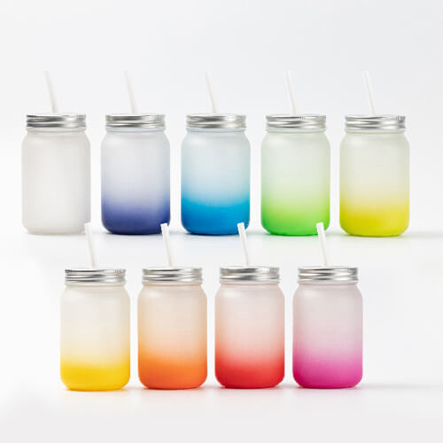 Mason Jar 450 ml frostad mugg utan sublimeringshandtag - marinblå gradient