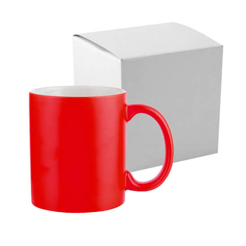 Full colour mok - rood, mat met witte binnenkant voor thermische overdracht met kartonnen doos