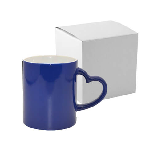 Magic mug with heart shaped handle blue whit box Sublimation Thermal Transfer