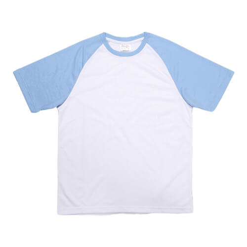 Camiseta blanca con mangas azul claro JSubli Apparel Sublimation Thermal Transfer